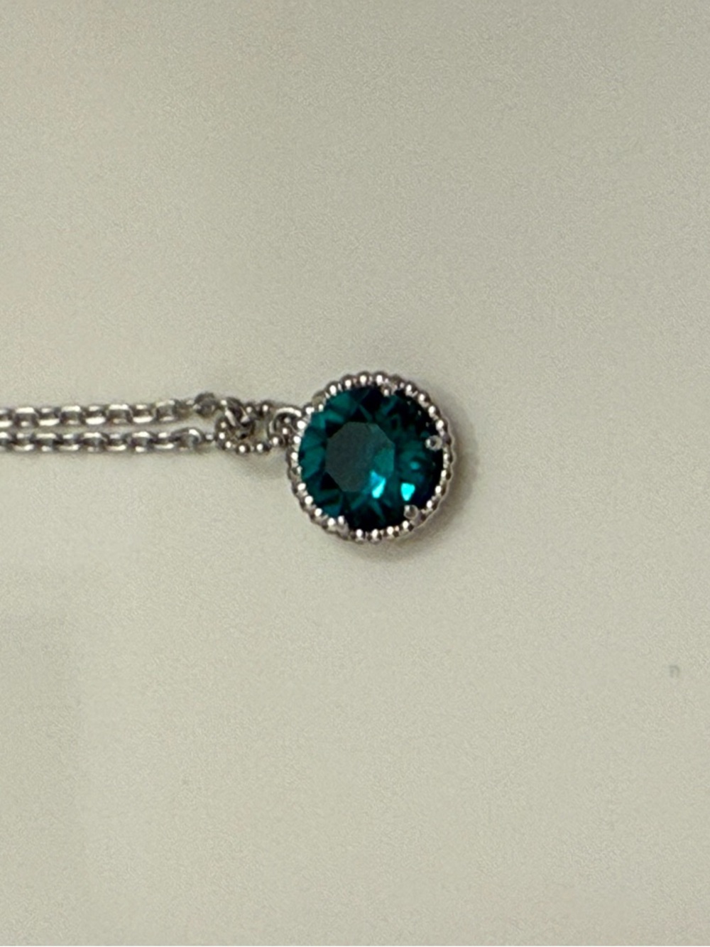 Silver Necklace with Teal Crystal Pendant